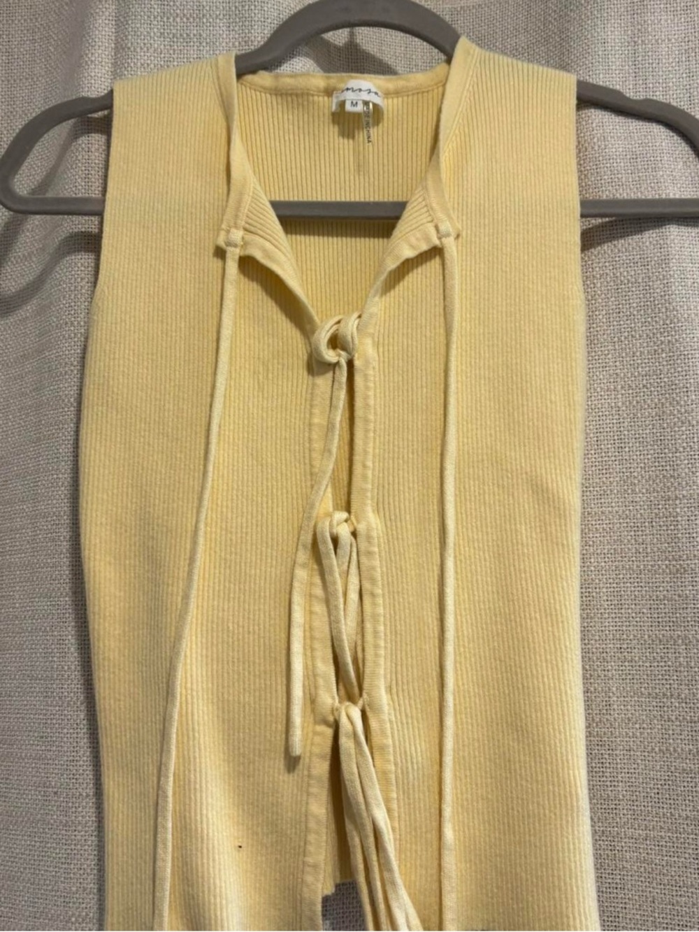 Tie-Front Ribbed Tank Top in Pale Yellow